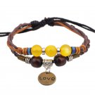 Unisex Love Leather Pendant Bracelet Surfer Tribal Cuff Handmade Bangle beads Wristband