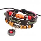 Unisex Red Bead Pendant Bracelet Surfer Tribal Cuff Handmade Bangle Beads Wristband