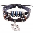 Unisex Lipps Leather Pendant Bracelet Surfer Tribal Cuff Handmade Bangle Beads Wristband