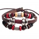 Unisex Beads Leather Pendant Bracelet Surfer Tribal Cuff Handmade Bangle Beads Wristband