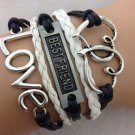 Infinity Heart Best Friend Charm Leather Bracelet Women Fashion Cord Chain Pendant Wristband Cuff