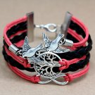 Infinity Birds Tree Charm Leather Bracelet Women Fashion Cord Chain Pendant Wristband Cuff