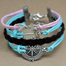 Infinity Compass Lavender Charm Leather Bracelet Women Fashion Cord Chain Pendant Wristband Cuff