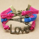 Infinity Eiffel Tower Charm Leather Bracelet Women Fashion Cord Chain Pendant Wristband Cuff