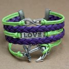 Infinity Love Anchor Charm Leather Bracelet Women Fashion Cord Chain Pendant Wristband Cuff