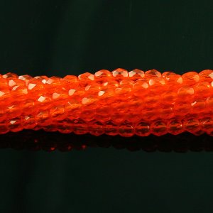 4mm Round Faceted Czech Glass Beads - Bright Orange