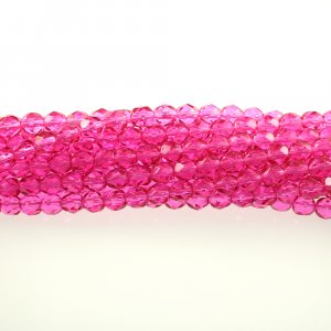 4mm Round Faceted Czech Glass Beads - Coated Dark Pink