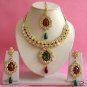 Hand Made Big White Zirconic Stone Wedding Jewelry Necklace Sets Red Green Set