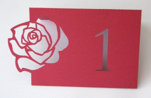 Rose table number Die cut wedding place settings set of 10 in any colour you want