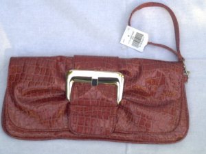 Faux Patent Leather Red Croc Clutch Purse Handbag