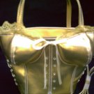 Gold Leatherette BUSTIER~ Purse Evening Handbag w/ Det. Shoulder Strap by Far Nine