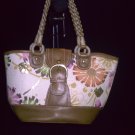 NINE WEST Colorful Floral Print Woven Fiber Canvas Tote Purse HandBag Bag