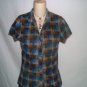 Plaid Elastic Back Button Down Collar Shirt Size Medium M