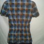 Plaid Elastic Back Button Down Collar Shirt Size Medium M