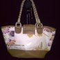 NINE WEST Colorful Floral Print Woven Fiber Canvas Tote Purse HandBag Bag