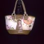 NINE WEST Colorful Floral Print Woven Fiber Canvas Tote Purse HandBag Bag