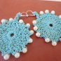 Earrings – Handmade Crochet Green with White Pearls