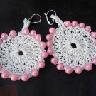 Earrings – Handmade Crochet White with Pink Pearls
