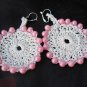 Earrings – Handmade Crochet White with Pink Pearls