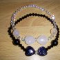 Swarovski Crystal Yin and Yang Heart Gemstone Friendship Stretch Bracelets 7 inches