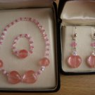 Swarovski Pink Rose Crystal Rose Quartz Heart Gemstone Set 6.5 inches/1.25 inches drop/size 6.5