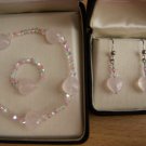 Swarovski Pink Green Crystal Rose Quartz Heart Set 6.5 inches/1 inch drop/size 6