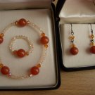 Swarovski Light Peach Fire Opal Crystal Amber Gemstone Stretch Bracelet Ring Set 6 inches/size 7