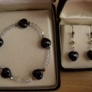 Swarovski Topaz Crystal Smoky Quartz Heart Stretch Bracelet Dangle Earrings Set 6.5 inches/1 inch