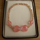 Swarovski Light Topaz Crystal Rose Quartz Heart Gemstone Stretch Bracelet 6.5 inches