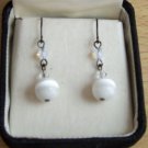 Swarovski Crystal Elements White Cat Eye Earrings 1 inch drop