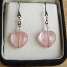 Swarovski Crystal Elements Rose Quartz Heart Gemstone Earrings 1 inch drop