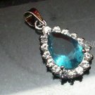 Peacock blue crystal droplets full of diamond pendant necklace diamond pendant rhodium