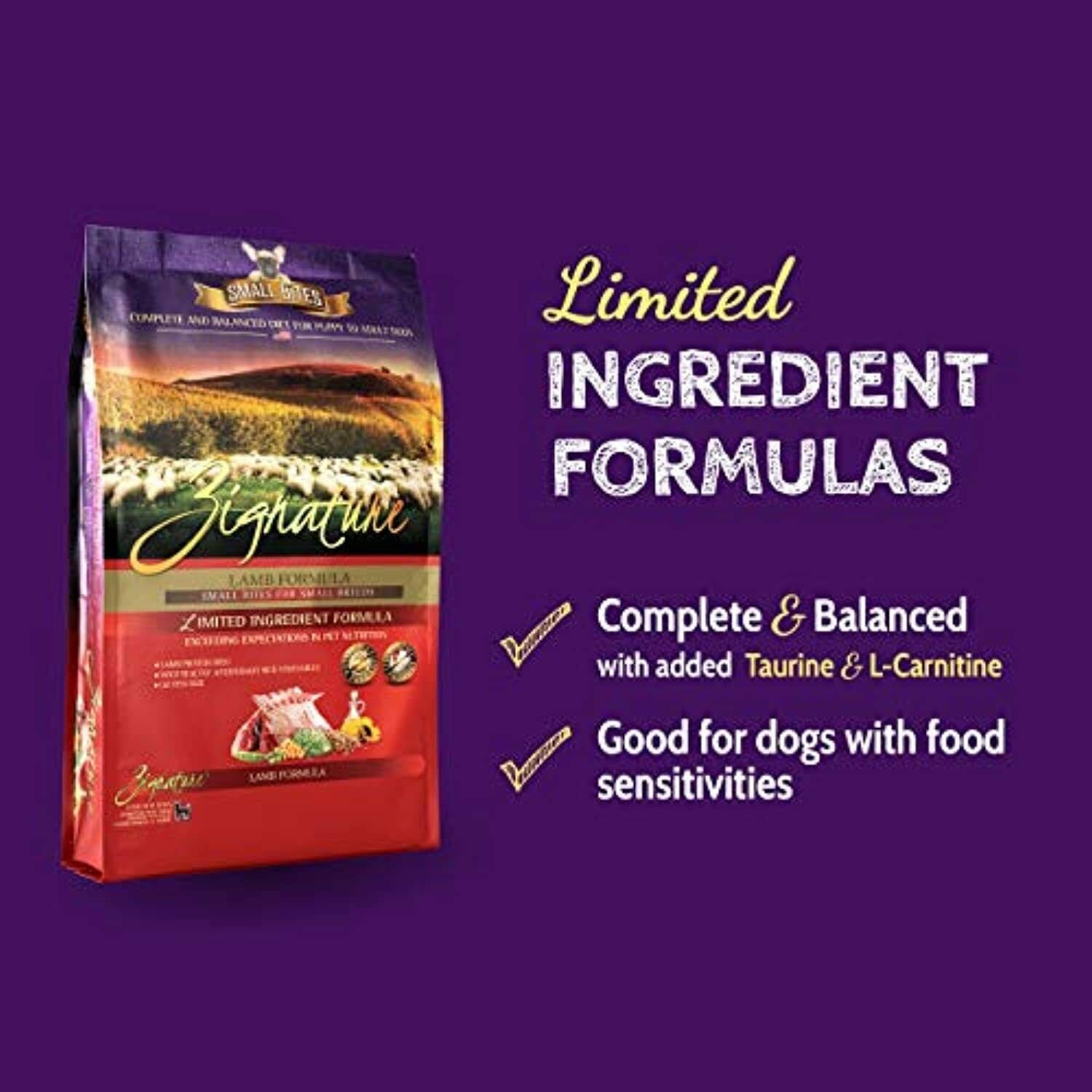 Zignature Lamb Formula GrainFree Small Bites Dry Dog Food 4lb