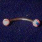 3/8" 18g Surgical Steel Pink, Blue, White Striped Plastic Ball Curved Barbell