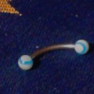 3/8" 18g Surgical Steel Green, Blue, and White Striped Plastic Ball Curved Barbell