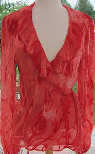STEFFI DOBRINDT SILK BLOUSE Burn Out Wrap STUNNING Sheer Washable