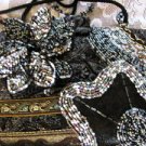 PREZZO BEADED PURSE Evening Holiday Bag Flower Velvet Patchwork Metallic NEW