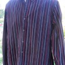 VINTAGE RED BLACK GRAY BURGUNDY FLOCKED STRIPE Large Button Front   NWOT