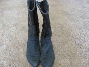 ZODIAC BOOTS VINTAGE Size 6 &Acirc;&frac12; BLACK SUEDE/LEATHER DECORATIVE DANCE WESTERN