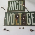 VINTAGE LINEMAN HIGH VOLTAGE Green Power  Sign 2 pc.Porcelain Nails Bullets