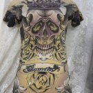 REMETEE AFFLICTION Shirt City of Angels YELLOW Flying Skull Small NEW