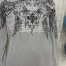 AFFLICTION HENLEY THERMAL TEE Grey Long Sleeve XL Winged Eagle