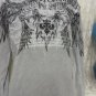 AFFLICTION HENLEY THERMAL TEE Grey Long Sleeve XL Winged Eagle