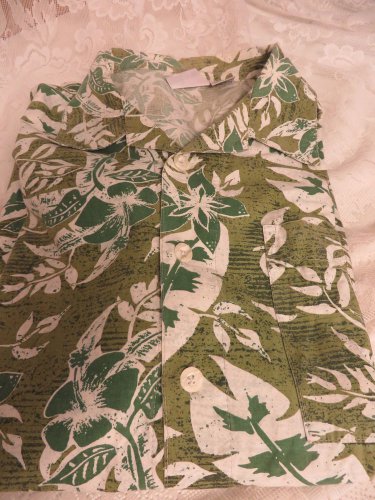 NO FEAR Shirt Hawaiian Camp Shirt COTTON  Green Pocket Button Front XL