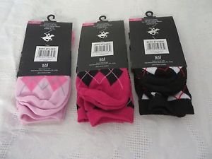 BEVERLY HILLS POLO CLUB SOCKS Women's Various argyle socks size 4-9 3 pair pinks