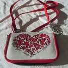 New BRIGHTON Wallet Handbag CHAIN PURSE Wristlet Clutch HEART Media Case RED BLK