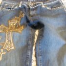 KIPPYS JEANS Studded Swarovski Crystals CROSS Thick Stitched 29 x 33 low flare