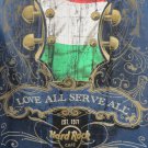 HARD ROCK CAFE BUDAPEST Guitar Love All Serve All Harbor Blue Headstock Flag MED