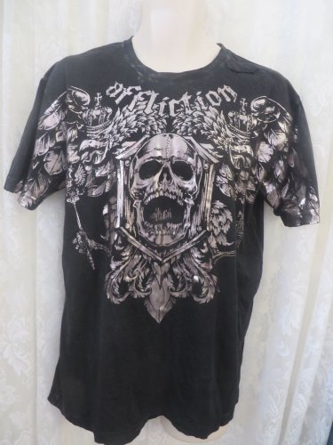 AFFLICTION TEE XLSIGNATURE SERIES FEDOR EMELIANENKO   Black silver metallic