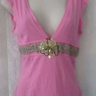 REBECCA BEESON Anthropologie Beaded PINK Sleeveless Knit Top Cami Tank Size 2